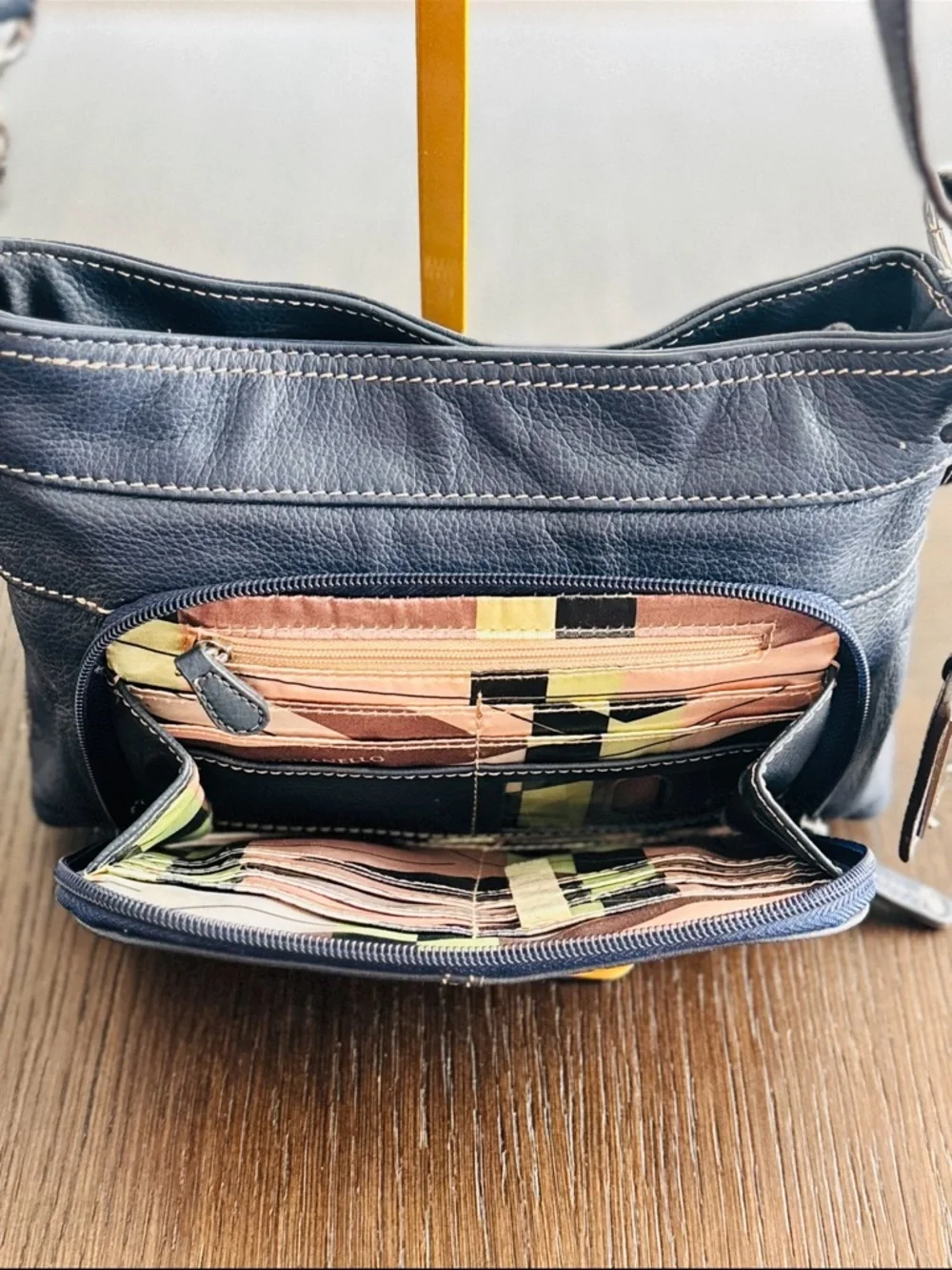 Tignanello Navy Leather Crossbody Organizer Bag